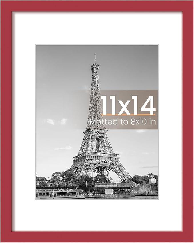 Upsimples 11x14 Picture Frame, Display Pictures 8x10 with Mat or 11 x 14 Without, Wall Hanging Photo Frames, Red, 1 Pack