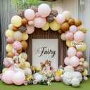 Pink Yellow Brown Balloon Garland Double Stuffed Pastel Light Pink Yellow White Sand Balloons Balloon Arch Kit for Birthday Baby Shower Wedding Bee Bear Theme Fall Party Decorations