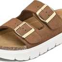 mysoft Women's Comfortable Arch Support Footbed Cork Wedge Sandals - Slip-On Platform Summer Slides with Adjustable Buckle (9)