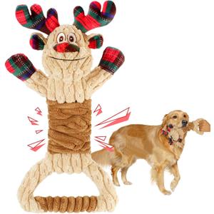 Squeak Christmas Dog Toys Plush Dog Toy with Crinkle Paper Tug of War Pull Interactive Dog Toys for Puppies Small Medium and Large Dogs (Elk)