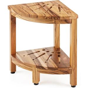 VEVOR 17" Teak Corner Shower Bench, 300 LBS Stool for Shaving Legs, Corner Bench with Storage Shelf for Inside & Outside Shower, for Bathroom