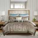 Madison Park Aubrey Cozy Comforter Set, Faux Silk Jacquard Paisley Design - All Season Down Alternative Bedding with Cotton Bed Sheets, Bed Skirt & Toss Pillows, King Blue 12 Piece