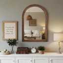 Vercraft 30"x20" Arched Wall Mirror with Wooden Beaded Frame, Rustic Brown