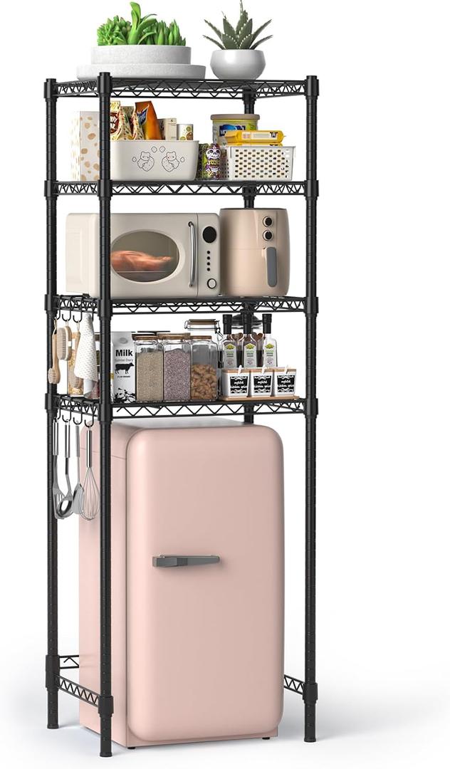 Hodonas 4-Tier Mini Fridge Shelf, Heavy Duty Adjustable Storage Shelf, Ultimate Organizer Rack for Mini Fridge, Microwave & Appliances, Maximizes Space Saver in Dorm, Kitchen, Office & Garage, Black