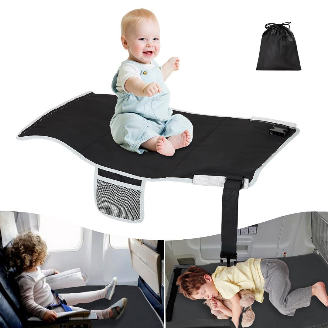 FOTN Toddler Airplane Bed, Kids Seat Extender Travel Bed, Safe Baby Plane Essentials, Portable Long Trip Flyaway Kid Seats Footrest, Air Flight Must Have for Infant Sleeping & Rest (Black)