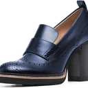 YDN Women Chunky High Heels Round Toe Oxford Loafer Size Color Material Customize Shoe Size 4-15 US (Navy)