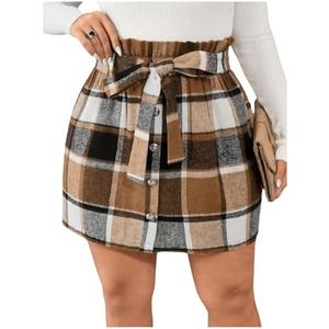 SweatyRocks Women's Plus Size Mini Skirt Plaid Flannel Short Skirts Going Out Outfits for Curvy Women XXL, Multicolor