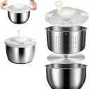 Stainless Steel Salad Spinner, 6L Multi-Use Lettuce Spinner with PP Lid, Large Vegetable Washer with Non-Slip Base, Fruit Washer, Vegetable Dryer, Dishwasher Safe