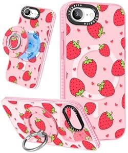 Cute Case for iPhone 16e for Women Girls - Funny Strawberry Design Compatible with Magsafe Magnetic Ring Holder Kickstand Fashion TPU Phone Covers for iPhone 16e Phone Case