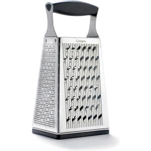 Cuisipro Stainless Steel Cheese Grater with Handle, 4 Sided Box Grater for Kitchen, Ginger Grater Dishwasher Safe, Fruit and Vegetables Slicer, Cheese Shredder for Potato, Chocolate, Parmesan, Ginger