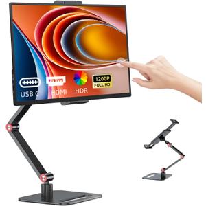 14 Inch Touchscreen Portable Monitor with Stand, 1920x1200 IPS HDR Ultra Slim USB-C HDMI External Display for Laptop Phone Switch