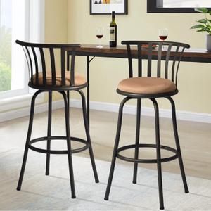 FurnitureR Classic Barstools Set of 2, Country Style Bar Chairs with Back and Footrest Swivel Counter Height Bar Stools for Kitchen Island Pub, Bistro, Restaurant, Rustic Brown and Black (29 Inch)