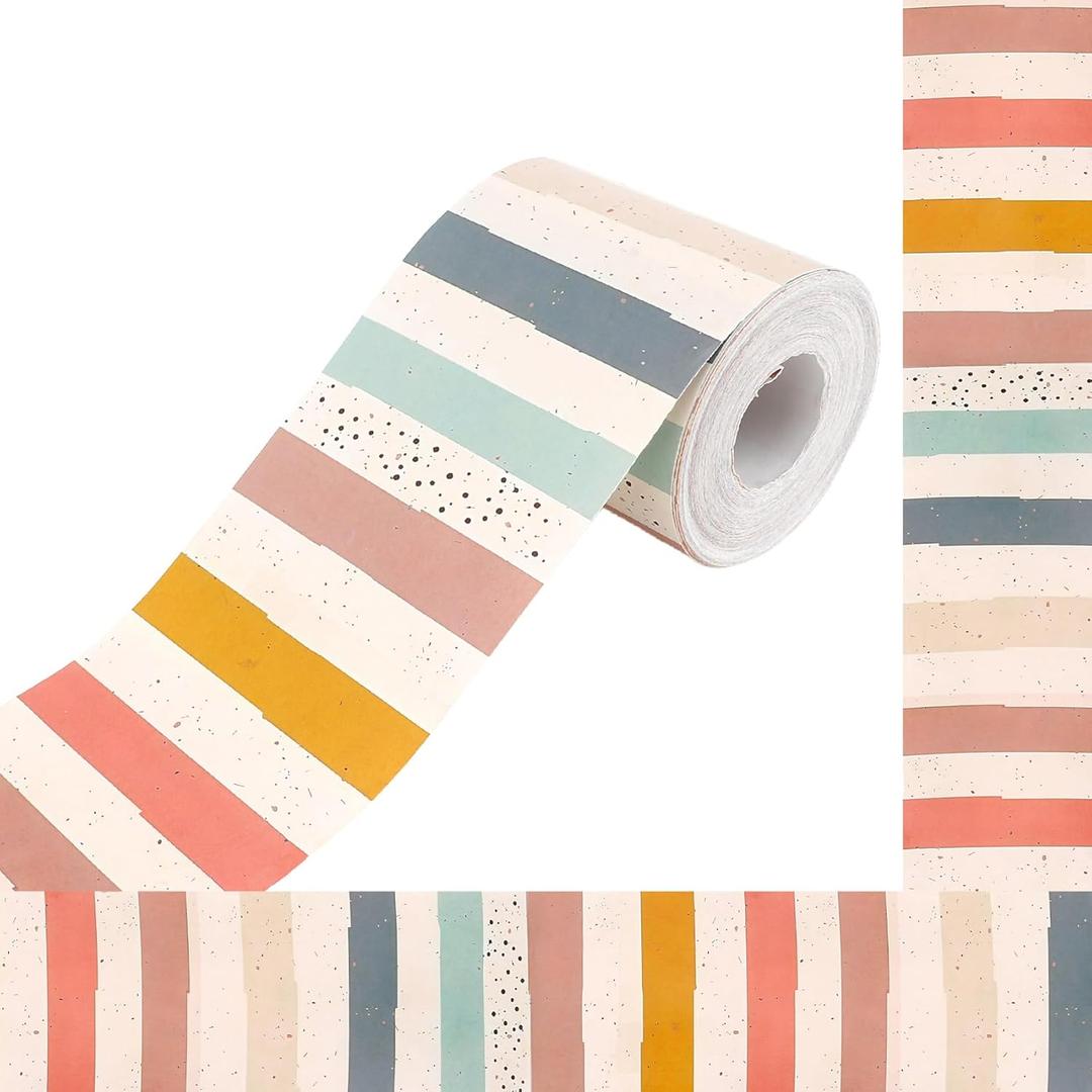 2 x 65.6 Feet Bulletin Board Borders Boho Polk Dot Stripes Straight Borders Classroom Bulletin for Schools Offices Windows Boho Classroom Decor Neutral Board Border Trim for Back to School Decorations