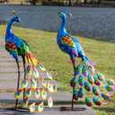 Kircust Peacock Garden Statue and Sculpture, Metal Peacocks Yard Art Lawn Decor, Large Birds Garden Sculptures & Statues for Patio Backyard Pond Home Decoration (Multicolor)