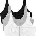 Fruit of the Loom Woment's Front Close Racerback Sport Bra 2 Pack (38, Black/White/Heather Grey 3-pack)