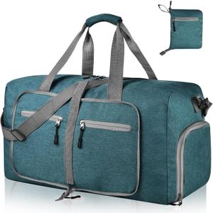 Dimayar 65L Travel Duffle Bag for Men Women - Foldable Duffel Bag with Shoes Compartment - Overnight Bags Waterproof & Tear Resistant(Green), 65 L