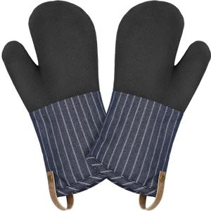 Cuisinart Heritage Kitchen Oven Mitts  Heat-Resistant Kitchen Mitts for Oven with Non-Slip Neoprene Palm, Long Cuff, and Cotton Filling  Durable Oven Gloves for Cooking, Baking, & Grilling (Denim Pinstripe)