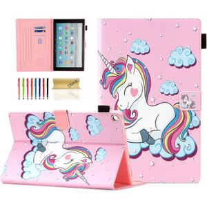 Dteck Case for All-New Fire HD 10 Tablet 10.1 Inch (9th/7th/5th Generation, 2019/2017/2015 Release) - Slim Premium PU Leather Folio Stand Magnetic Cover with Auto Wake/Sleep, Pink Unicorn