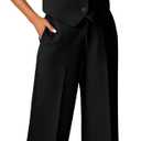 luvamia Pant Suits for Women Dressy Casual 2 Piece Sets Sleeveless Blazer Vest with Wide Leg Capri Pants Work Outfit, M