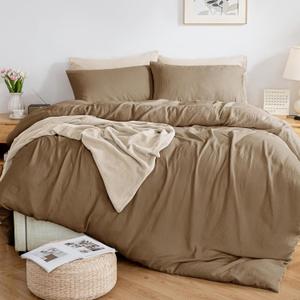 MILDLY Muslin Duvet Cover Full - 100% Washed Cotton Linen Like Gauze Comforter Cover 3 Pieces Breathable & Lightweight for All Season (Full (80"x90"), Brown (No Comforter))