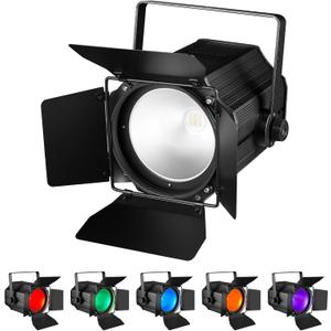 COB Stage Lights with Barn Doors, COB Par Light 200W LED RGBWAUV, DMX512 Master-Slave Sound DJ Lighting Spotlight Fresnel for Church Concert Wedding (6-Colors Style, 1)