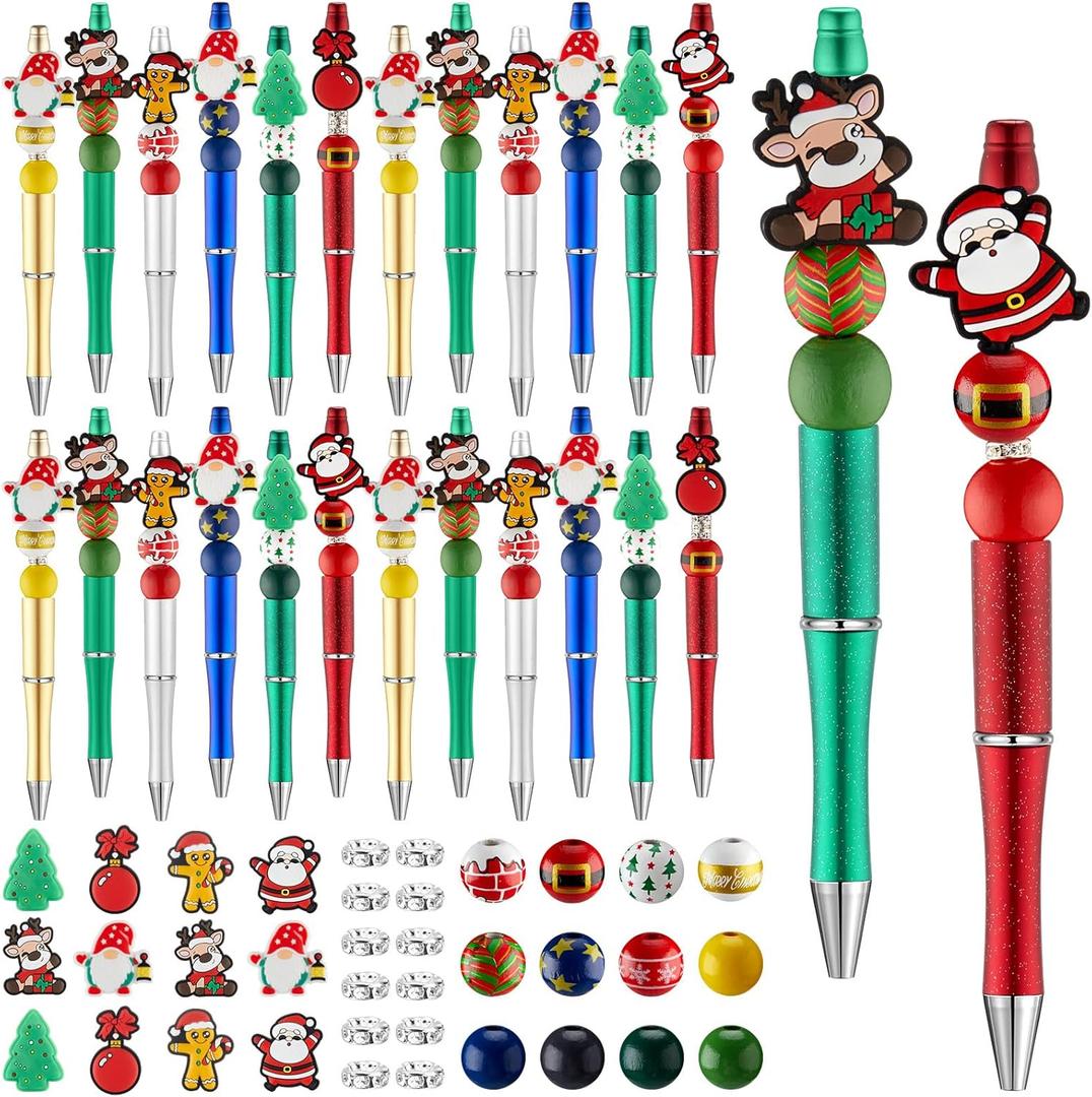 Ctosree 36 Sets Christmas Beadable Pens, Beadable Pens Kit Christmas Beadable Pens Bulk Christmas DIY Bead Pens for Kids Students School Christmas DIY Making Gift