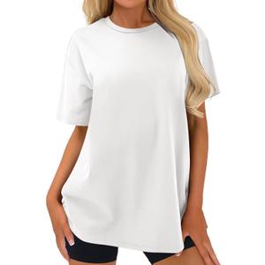 Caracilia Womens Oversized T Shirts Summer Crewneck Short Sleeve Loose Fit Basic Tee Tops Gym Workout Clothes White, Size: Large