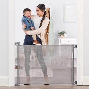 Regalo Safety 50" Extra Wide Retractable Baby Gate, Mesh Safety Gate for Doorways, Hallways & Bottom of Stairs, Hardware Mounted Gate for Babies, Toddlers & Pets, Lock Indicator Window, Gray