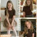 Girls' Shirt Short Sleeve Basic Top Tween Summer Ribbed T-Shirt Teen Cute Fitted Soft Tee for Kids Aged 5-14 (Black)