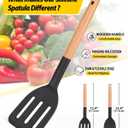 Pack of 2 Silicone Cooking Spatula, Heat Resistant Solid Turner, Non Stick Slotted Spatulas with Wooden Short Handle,Ideal Wood Kitchen Utensils Set for Frying, Baking, Flipping, Turning