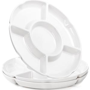 3 Pack Divided Serving Tray, 13 Inch Unbreakable Chip and Dip Platter, Melamine Appetizer Serving Plate, 5 Sectional Party Snack Relish Tray for Serving Food, Nuts, Candy, Dried Fruit, Veggies