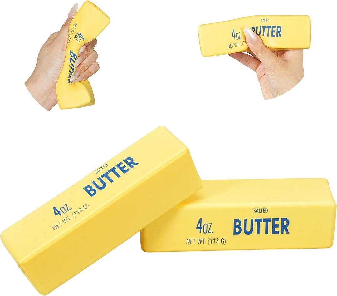 2Pcs Butter Squishy Toy, Soft Slow Rising Butter Block, Realistic Texture Sensory Play Toy, Fidget Toy Fun Desk Toy for Kids, Teens & Adults (2 PCS Small)