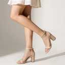 Ankis Heels for Women Open Toe Ankle Strap Chunky Heel Sandals 2.75 Inch (9 Wide, Nude Nubuck)