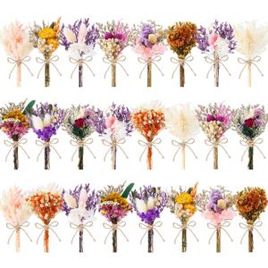 12/24 PCS Charming Dried Flowers Bouquet for Vase Various Dried Wildflowers with Stems Mini Handmade Wildflowers Natural Real Flowers Bulk Flowers Craft (Blossoms, 24 PCS)