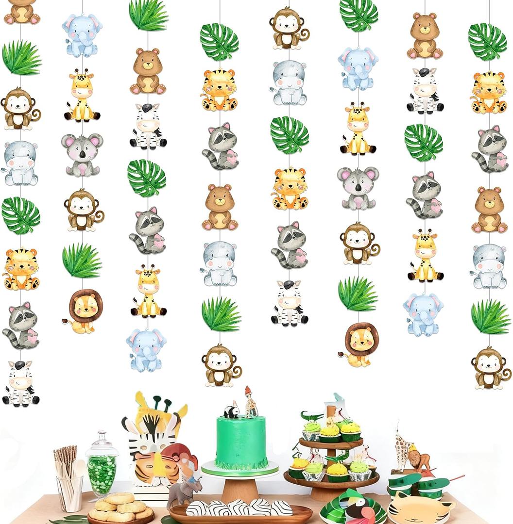 6pcs Safari Animal Theme Garlands Safari Baby Shower Decorations Jungle Party Hanging Decorations for Jungle Birthday Zoo Animal Baby Shower Supplies