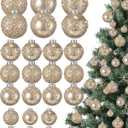 Civaner 24 Pcs Glitter Christmas Ball Ornaments Set 3.2'' 2.4'' 1.6'' Christmas Tree Ornaments Hanging Sequin Shatterproof Balls for Xmas Tree Wreath Garland Xmas Home Decor(Champagne Gold)