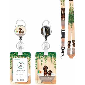ID Badge Holder with Lanyard, Detachable Lanyard and Retractable Badge Reel Clip, Vertical ID Protector Bage Clips for Man Woman Teachers Students Office Workers Nurses - Bathtub Dachshund