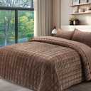 FFQSS Velvet Quilt Super King Size, Luxury Soft Bedding Set, Lightweight Cozy Warm Quilted 3-Piece Velvet Coverlet Bedspread Sets with 2 Pillow Shams for All Season, Brown