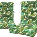 LVTXIII 2 Pack Outdoor High Back Cushions, 22" W x 20" D Tufted Seat and Back Chair Cushion with Ties, Fluffy Patio Replacement Rocking Chair Cushion for Outdoor Furniture Use, Lush Leaf Jungle, 44"x22"x4"