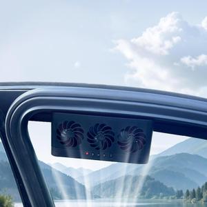 Car Solar Powered Window Exhaust Fan Vehicle Ventilation Fans Car Radiator Cooling Fan Cars Window Vent with Three Air Outlets (Black)
