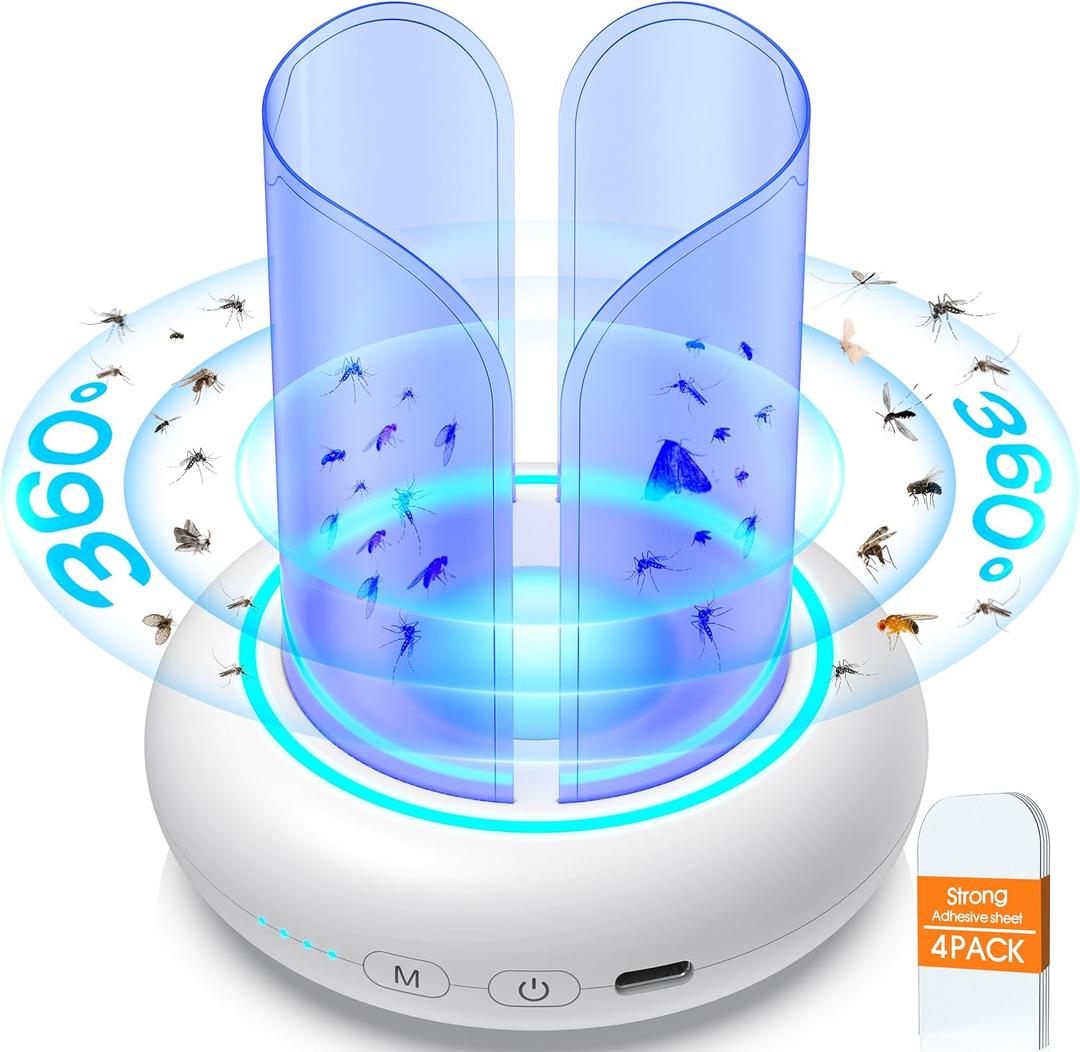360 Flying Insect Trap with 60h USB Rechargeable Battery, Get-rid Food, Plant Fruit-Fly Killer, Night Light Catcher for Gnat, Noseeum, Flies, Housefly, Trap on Indoor House, Insectos Trampa
