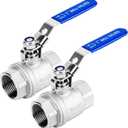 2 Pack 1 inch Ball Valves NPT Female 304 Stainless Steel Full Port Locking Ball Valve Handle, Heavy Duty Shut Off Valve for Home and Industrial (1 Inch)