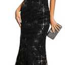 Ever-Pretty Women's Sequin Formal Dresses V-Neck Ruffles Sleeves Embroidery A-Line Mermaid Long Evening Dress Size XXL