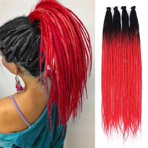 Kraler Black to Red Dreadlock Extensions, 22" Synthetic Crochet Dreads Extensions 100% Handmade Single Ended Dreads Thin 0.6cm Width Reggae Style Dreadlock for Girls(10 Strands) (1B/Maroon Red)