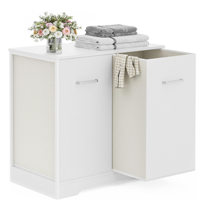 Double Pull-Out Laundry Hamper Cabinet; 120L Laundry Basket for Bathroom,Laundry Room; Laundry Sorter with 2 Pull-Out and Removable Bags