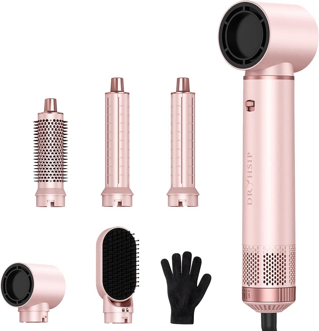 5 in 1 Hair Styler for WomanAir Curling Wrap, Drying, Curling, Straightening & Volumizing, Hot Air Curler Dryer Brush Tool Set, Curl Styling Tools, Hair Styling at Home Travel -Pink