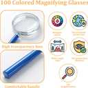 100 Pcs 10X Magnifying Glasses Bulk, 45 MM Colorful Handheld Reading Magnifier Mini Plastic Magnifiers for Reading Book, Newspaper, Outdoor Exploration, Science (4 Colors)