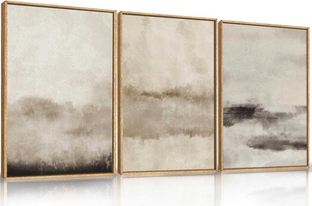 HPINUB Large Abstract Framed Canvas Wall Art Set,Minimalist Beige Gray Pastel Watercolor Wall Decor,Modern Illustration Neutral Art Painting for Living Room,Bedroom,Dining Room,Office -16"x24"x3