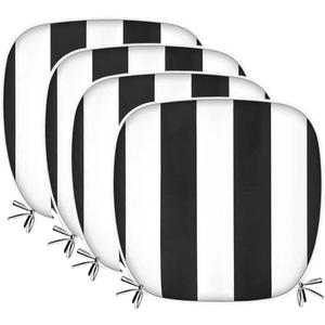 Outdoor Chair Cushions, Patio Chair Cushions Terrace Square Seat Cushion Waterproof Thick Black White Stripe 17 * 16 * 2 Inch (4, Black White, Memory Sponge)