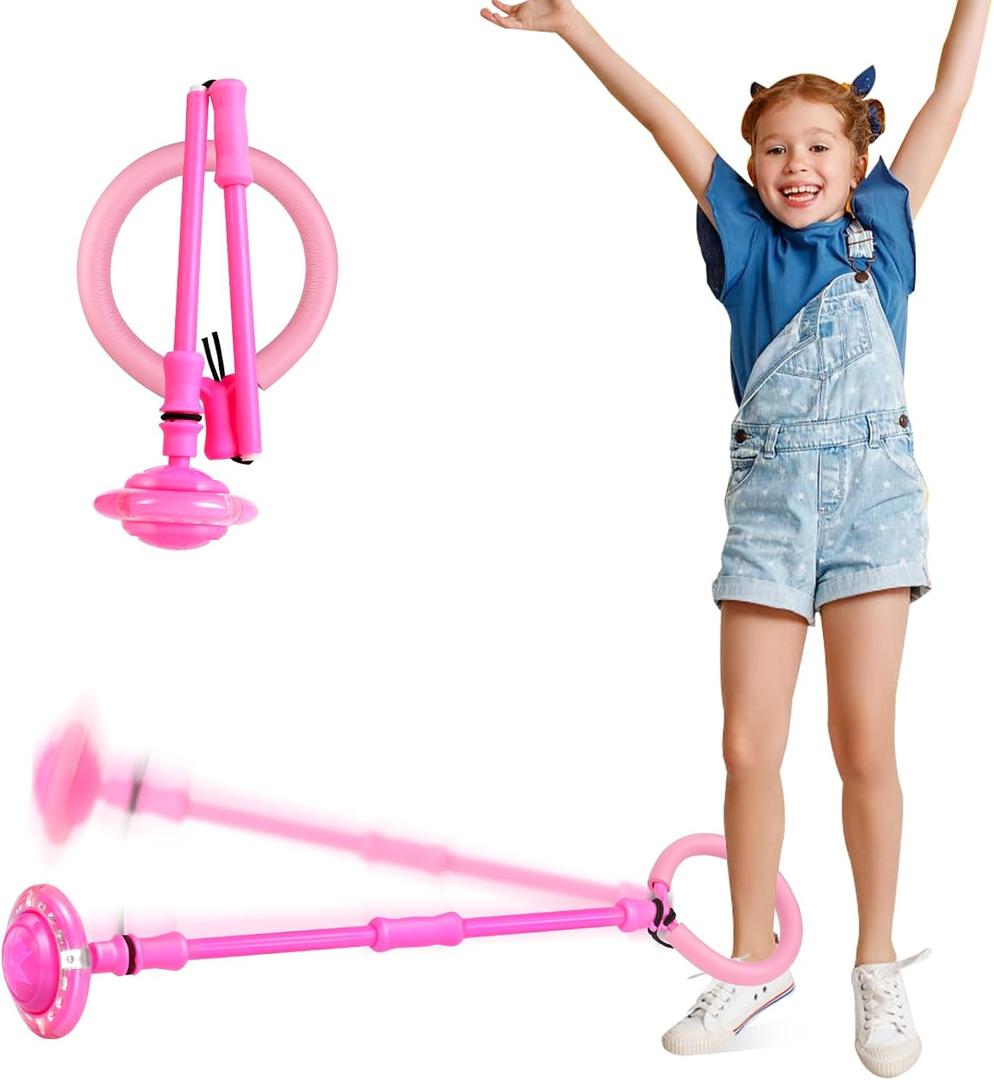 Skip Ball - Foldable Colorful Flash Wheel Indoor Outdoor Game Fitness Toys for Kids, Cool Kids Toys Christmas Birthday Gifts for Girls Boys Age 6 7 8 9 10+ Year Old (Pink)